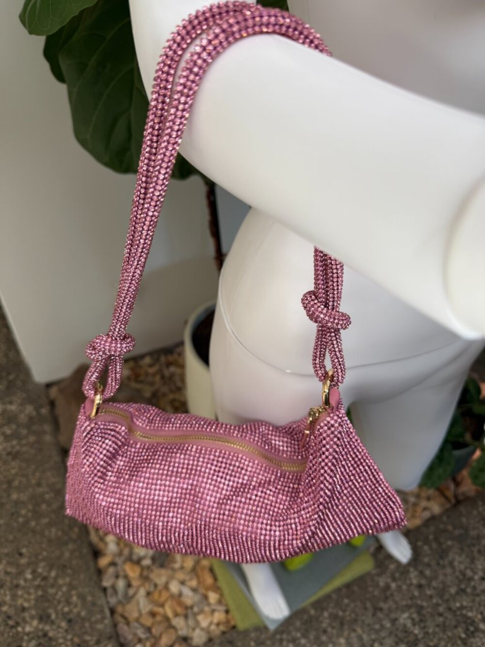 Sparkling Pink Rhinestone Crystal Shoulder Evening Bag